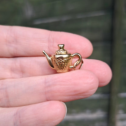 Vintage 9ct Gold Patterned Teapot Charm, 1995