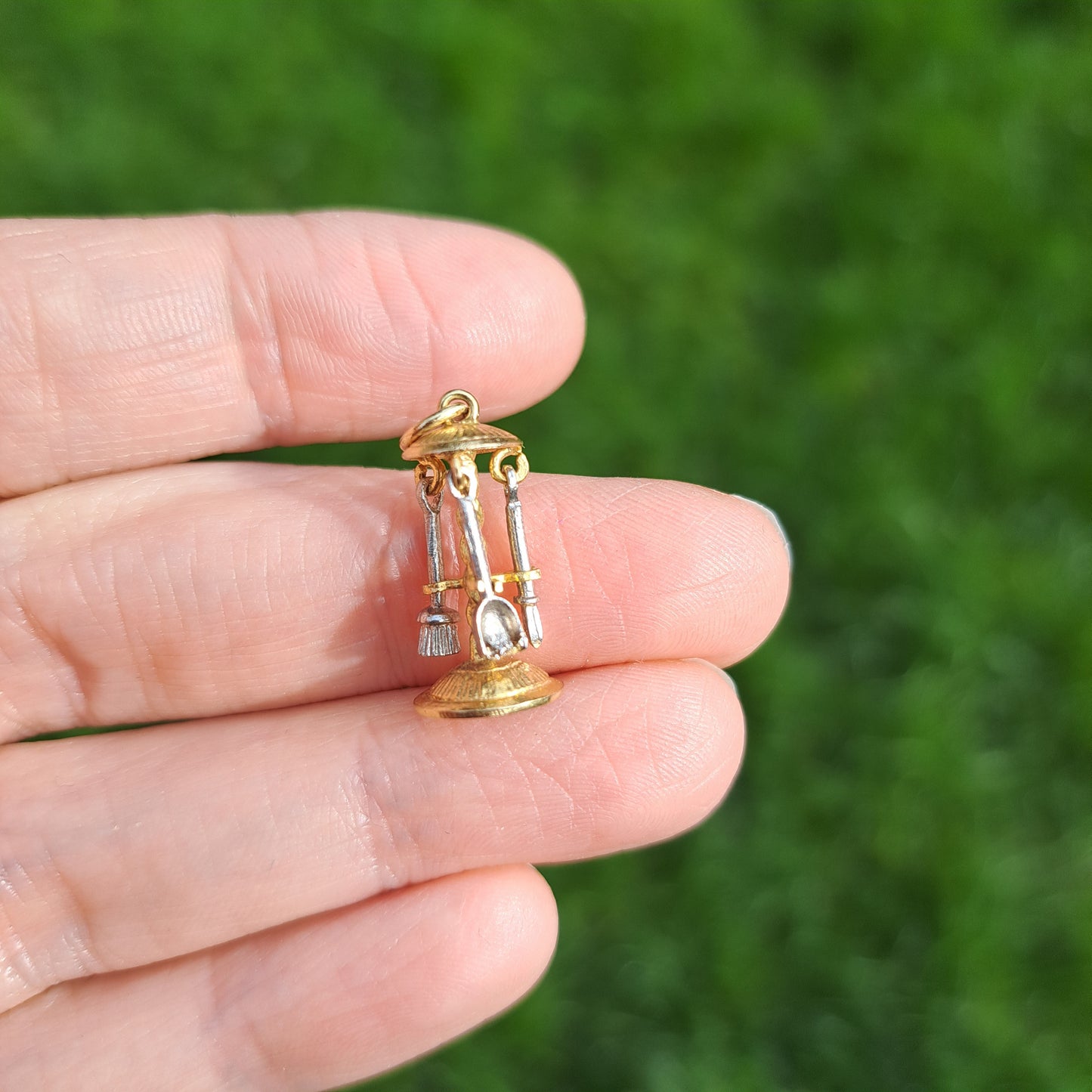 Vintage 9ct Two Colour Gold Fireplace Tool Set Charm, 1964