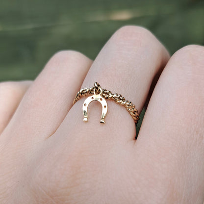 Vintage 9ct Gold Horseshoe Dangle Ring, 1981