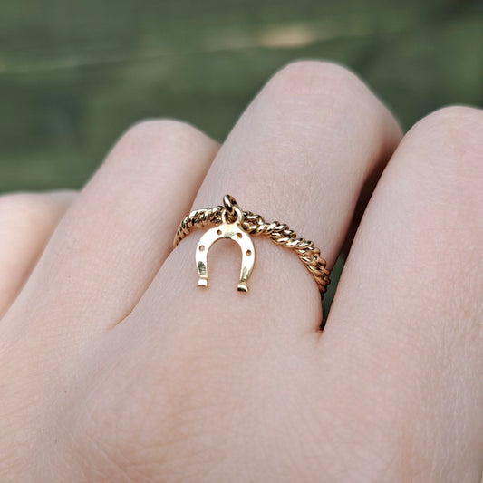 Vintage 9ct Gold Horseshoe Dangle Ring, 1981