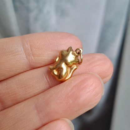 Vintage 9ct Gold and Enamel Puffy Cat Charm, 1990s