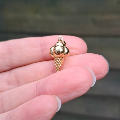 9ct Gold Puffy Ice Cream Cone Charm