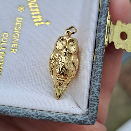 Vintage 9ct Gold Owl Pendant / Charm, 1994