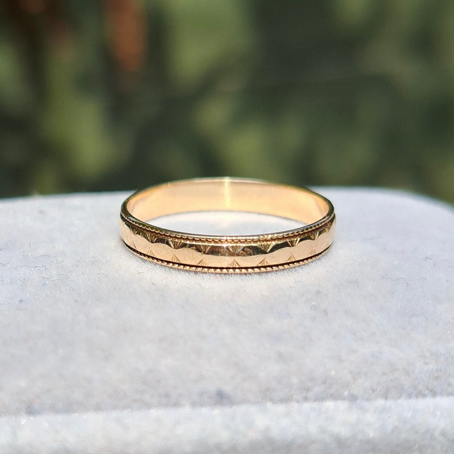 Vintage 9ct Gold Skinny Patterned Band Ring, 1989