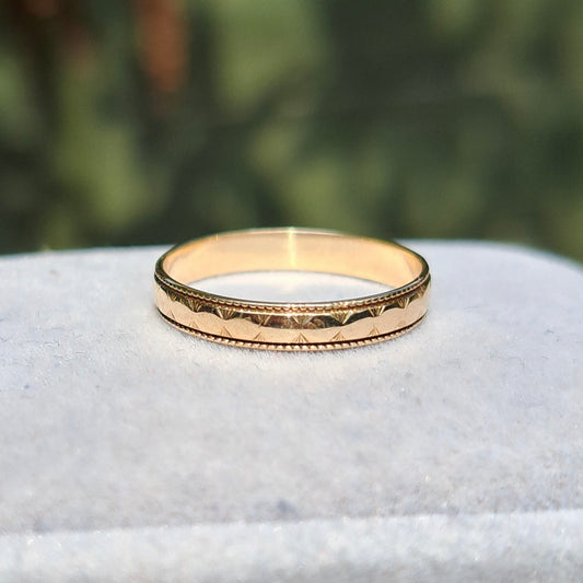 Vintage 9ct Gold Skinny Patterned Band Ring, 1989