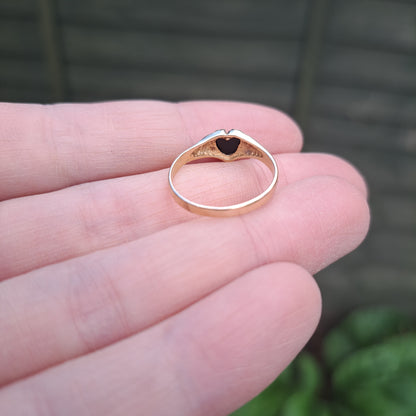 Vintage 9ct Gold and Black Onyx Heart Ring, 1989