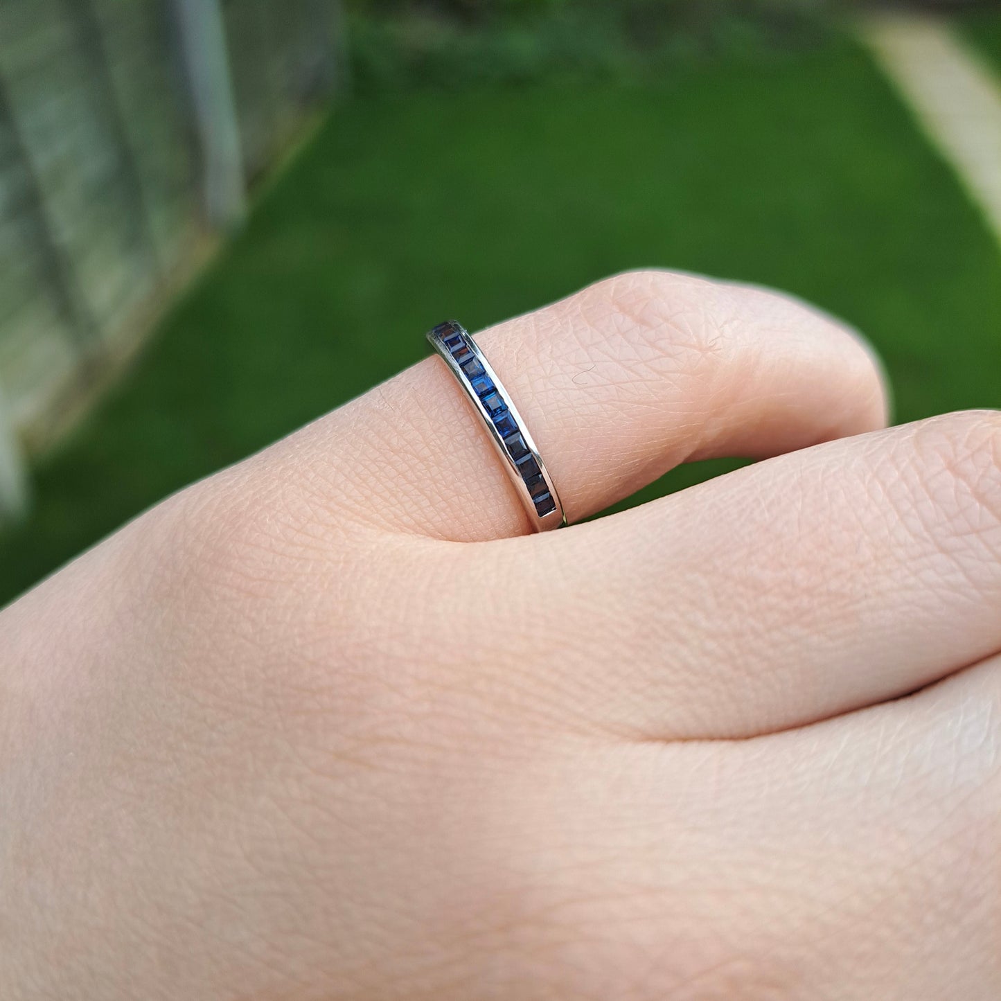 Pre-owned Solid 9ct White Gold Sapphire Half Eternity Ring