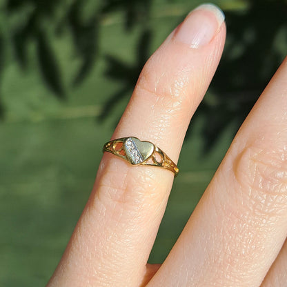 Vintage 9ct Gold Diamond Heart Signet Ring, 1992, G 1/2