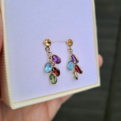 Pre-owned 9ct Gold Multi Gemstone Dangle Earrings