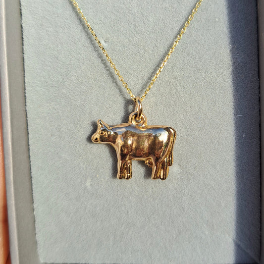 Vintage 9ct Gold Cow Charm, 1978