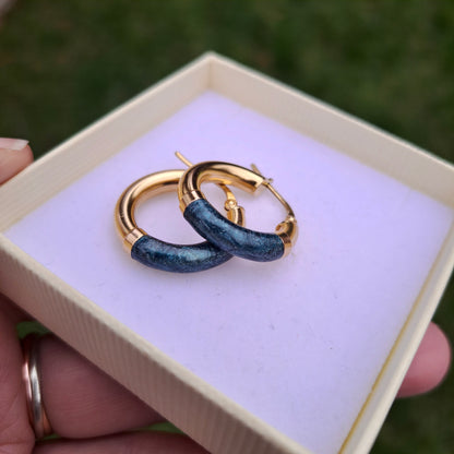 Vintage 9ct Gold and Enamel Hoop Earrings, 1993