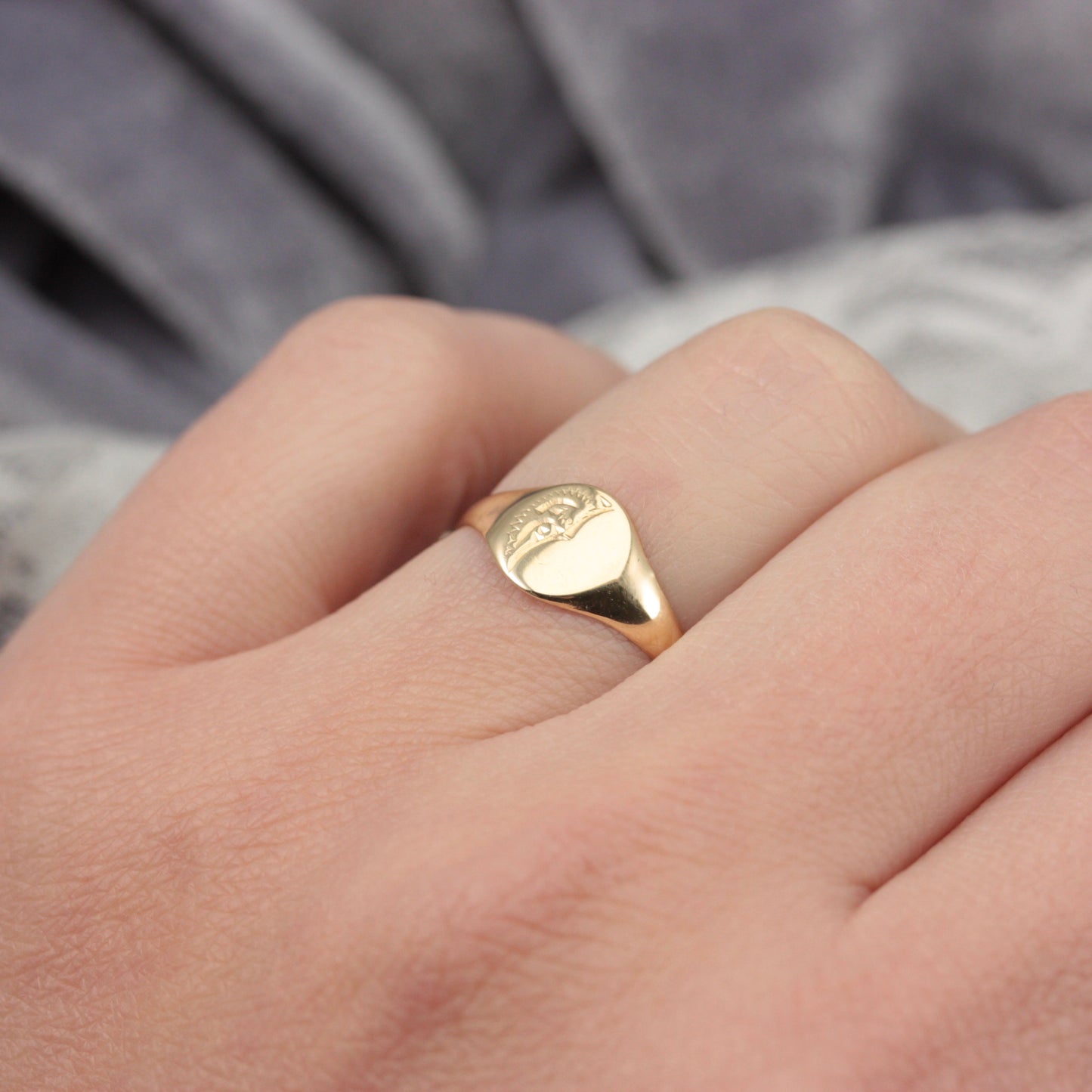 Vintage 9ct Gold Oval Half Engraved Signet Ring, 1978