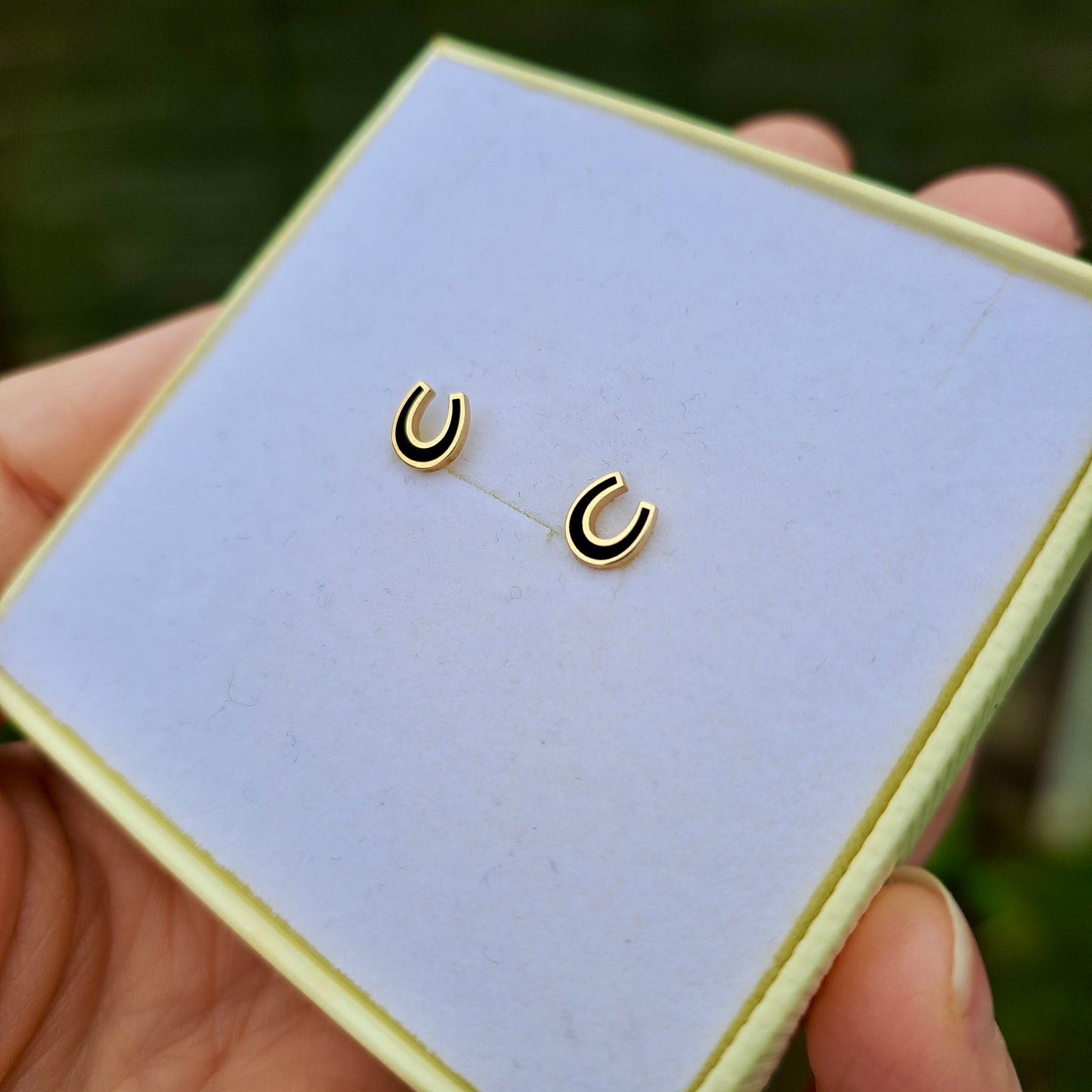 Pre-owned 9ct Gold and Black Enamel Horseshoe Stud Earrings