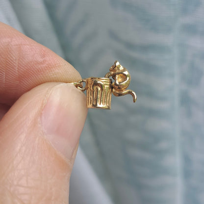 Solid 9ct Gold Articulated Cat Raiding the Bin Charm