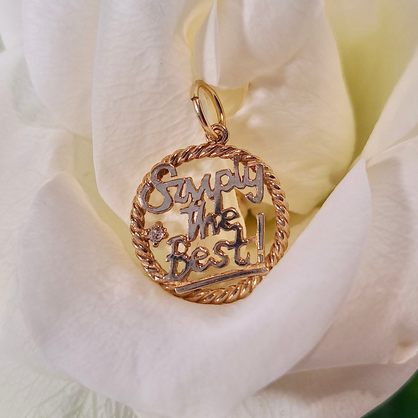 Vintage 9ct Gold "SIMPLY THE BEST" Round Charm with Diamond, 1990