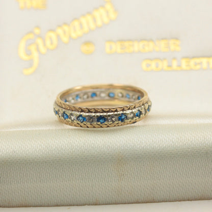 Vintage 9ct Gold, Blue and White Spinel Eternity Ring, 1972