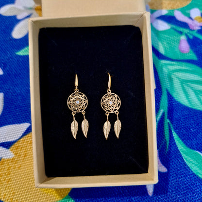 Pre-owned 9ct Gold and CZ Dream Catcher Dangle Earrings
