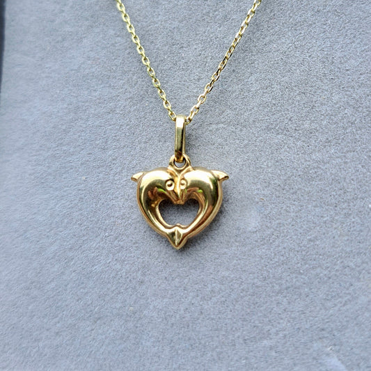 Mini 9ct Gold Dolphin Heart Charm / Pendant