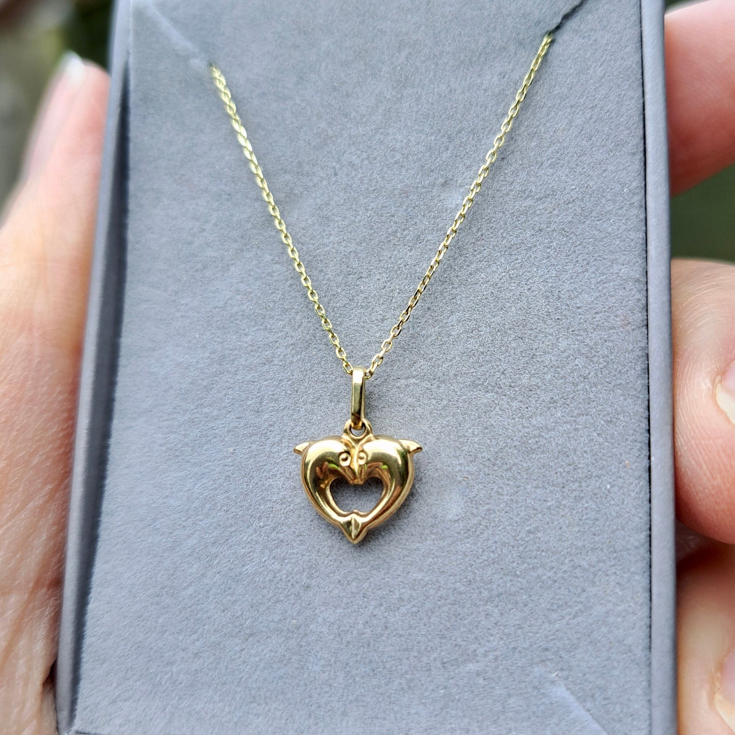 Mini 9ct Gold Dolphin Heart Charm / Pendant
