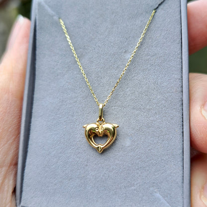 Mini 9ct Gold Dolphin Heart Charm / Pendant
