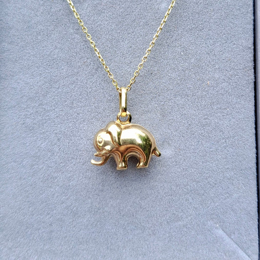 Mini 9ct Gold Puffy Elephant Charm / Pendant