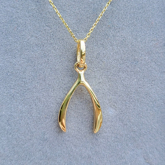 9ct Yellow Gold Lucky Wishbone Pendant