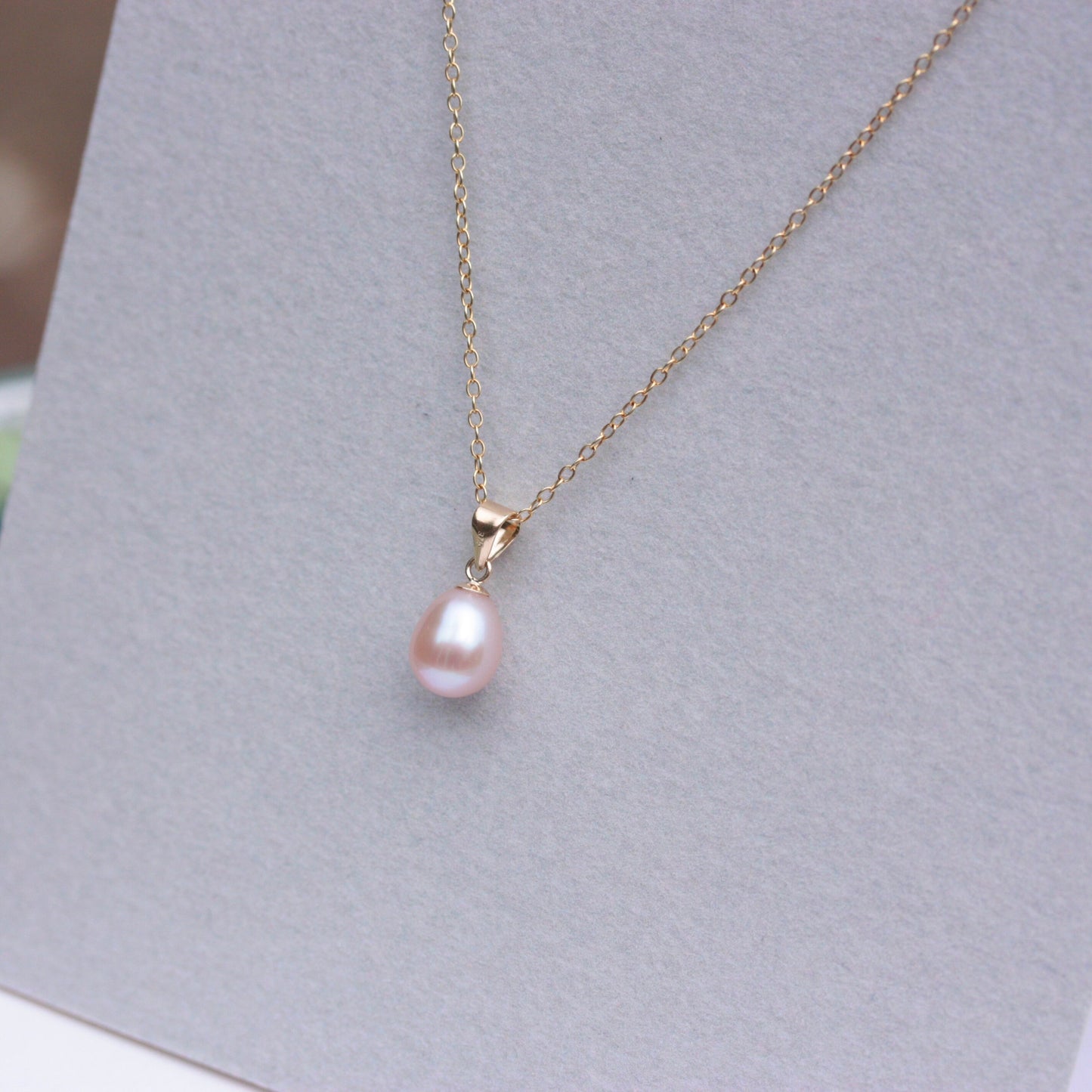 Solid 9ct Gold Pink Freshwater Teardrop Pearl Pendant, June Birthstone