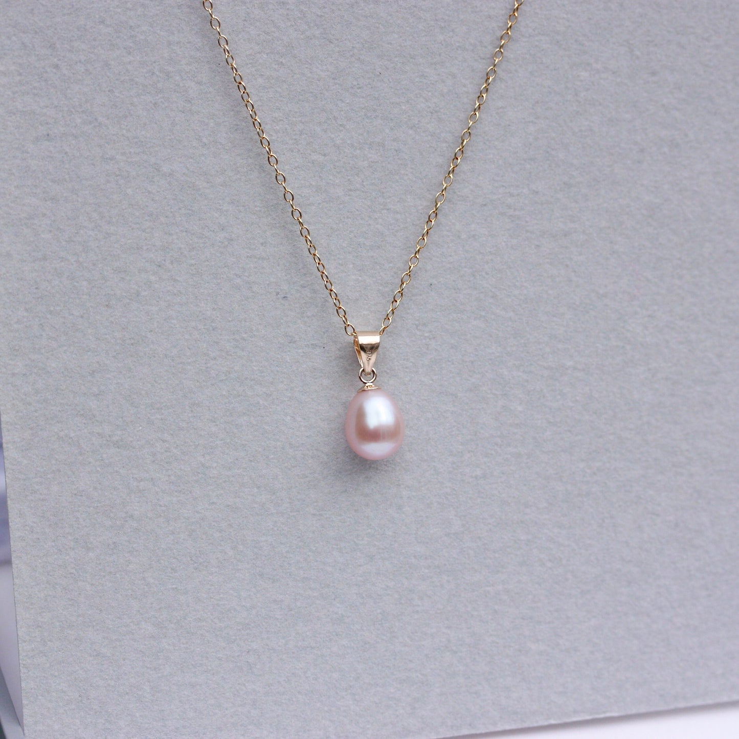 Solid 9ct Gold Pink Freshwater Teardrop Pearl Pendant, June Birthstone