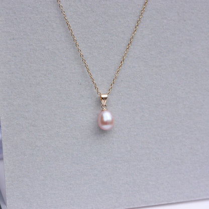 Solid 9ct Gold Pink Freshwater Teardrop Pearl Pendant, June Birthstone