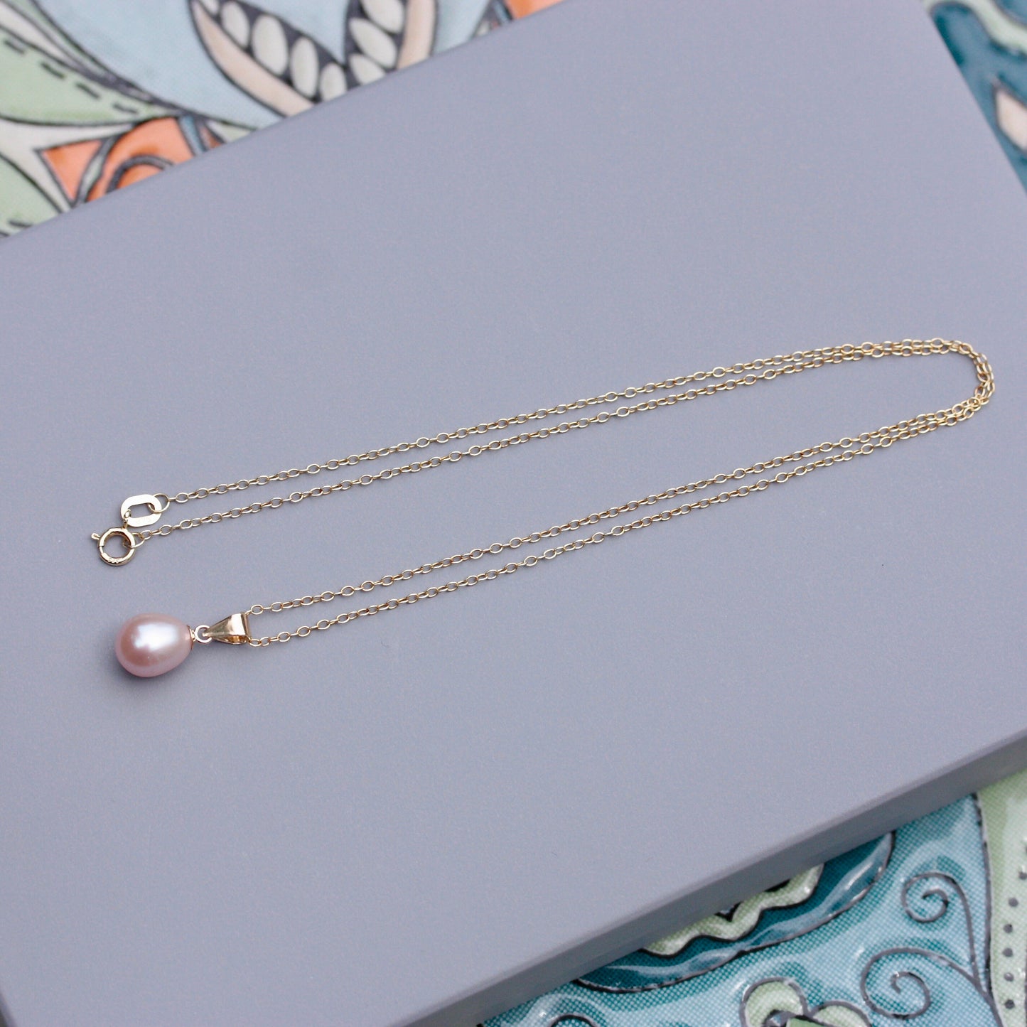 Solid 9ct Gold Pink Freshwater Teardrop Pearl Pendant, June Birthstone