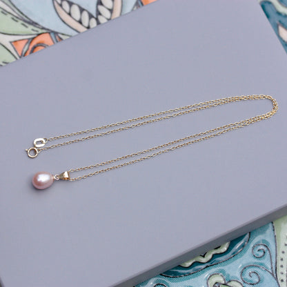 Solid 9ct Gold Pink Freshwater Teardrop Pearl Pendant, June Birthstone