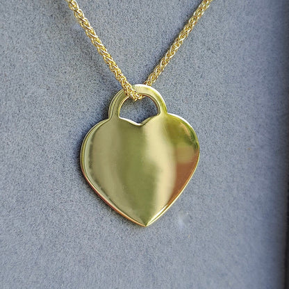 Solid 9ct Yellow Gold Heart Tag Pendant - New