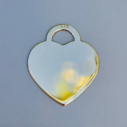 Solid 9ct Yellow Gold Heart Tag Pendant - New