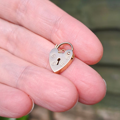 Vintage 9ct Gold Heart Padlock Clasp Charm, 1994