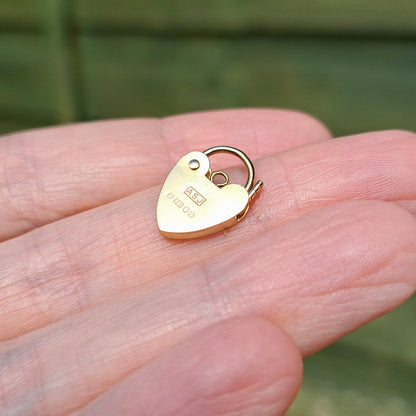 Vintage 9ct Gold Heart Padlock Clasp Charm, 1994