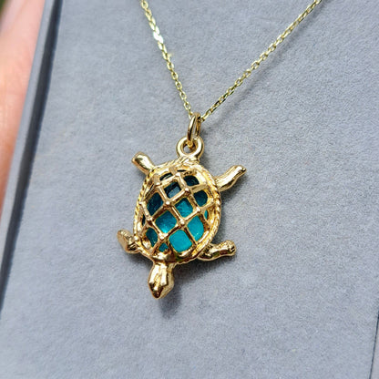 Solid 9ct Gold and Green Glass Tortoise Charm
