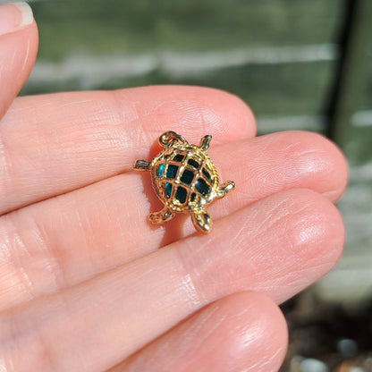 Solid 9ct Gold and Green Glass Tortoise Charm