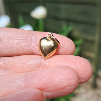 9ct Gold Plain Puffy Heart Charm / Pendant