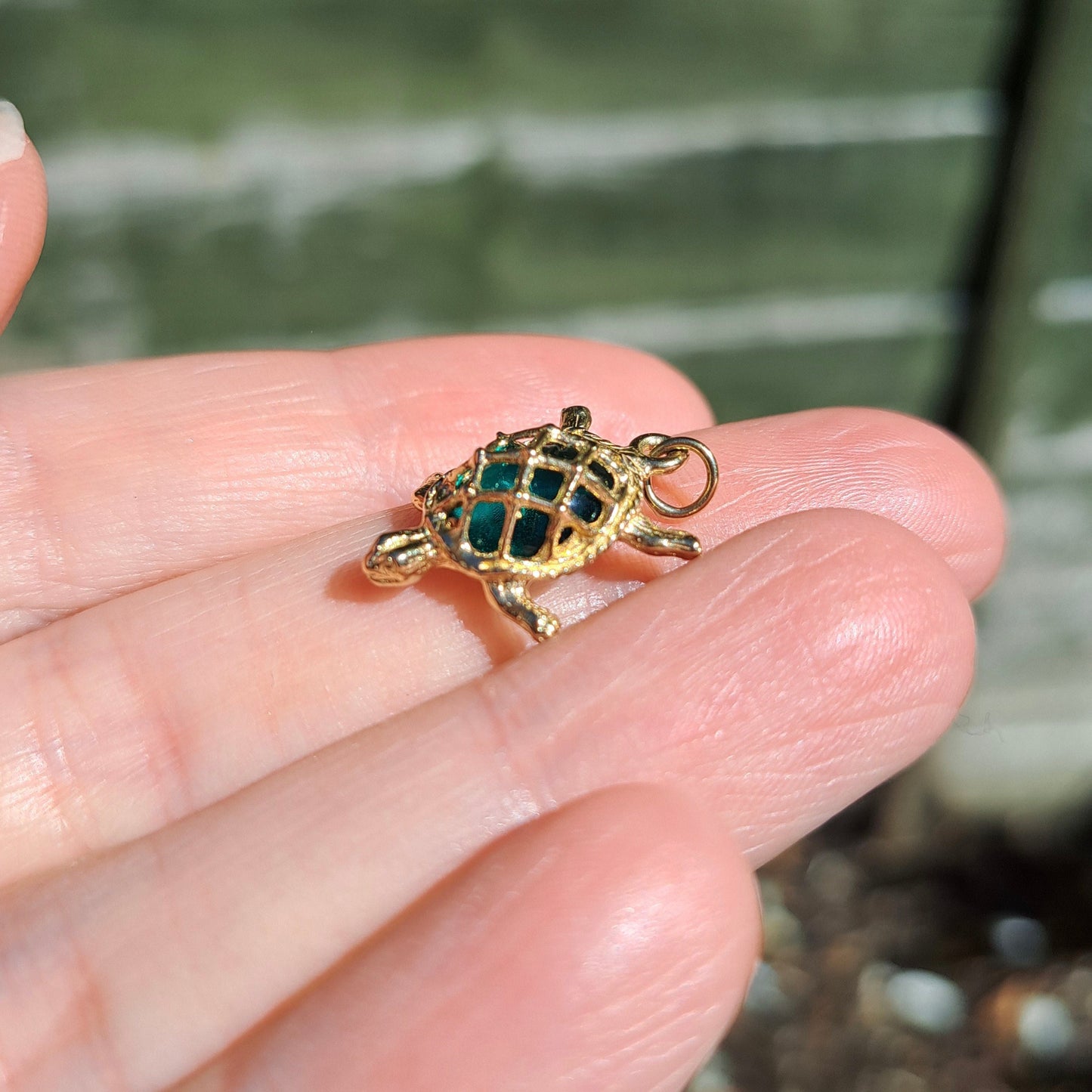 Solid 9ct Gold and Green Glass Tortoise Charm