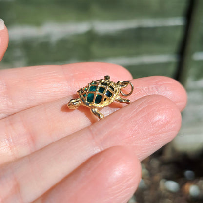 Solid 9ct Gold and Green Glass Tortoise Charm