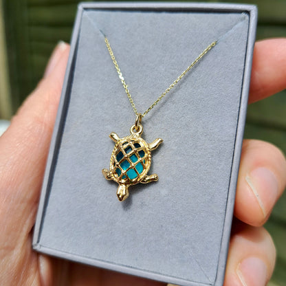 Solid 9ct Gold and Green Glass Tortoise Charm
