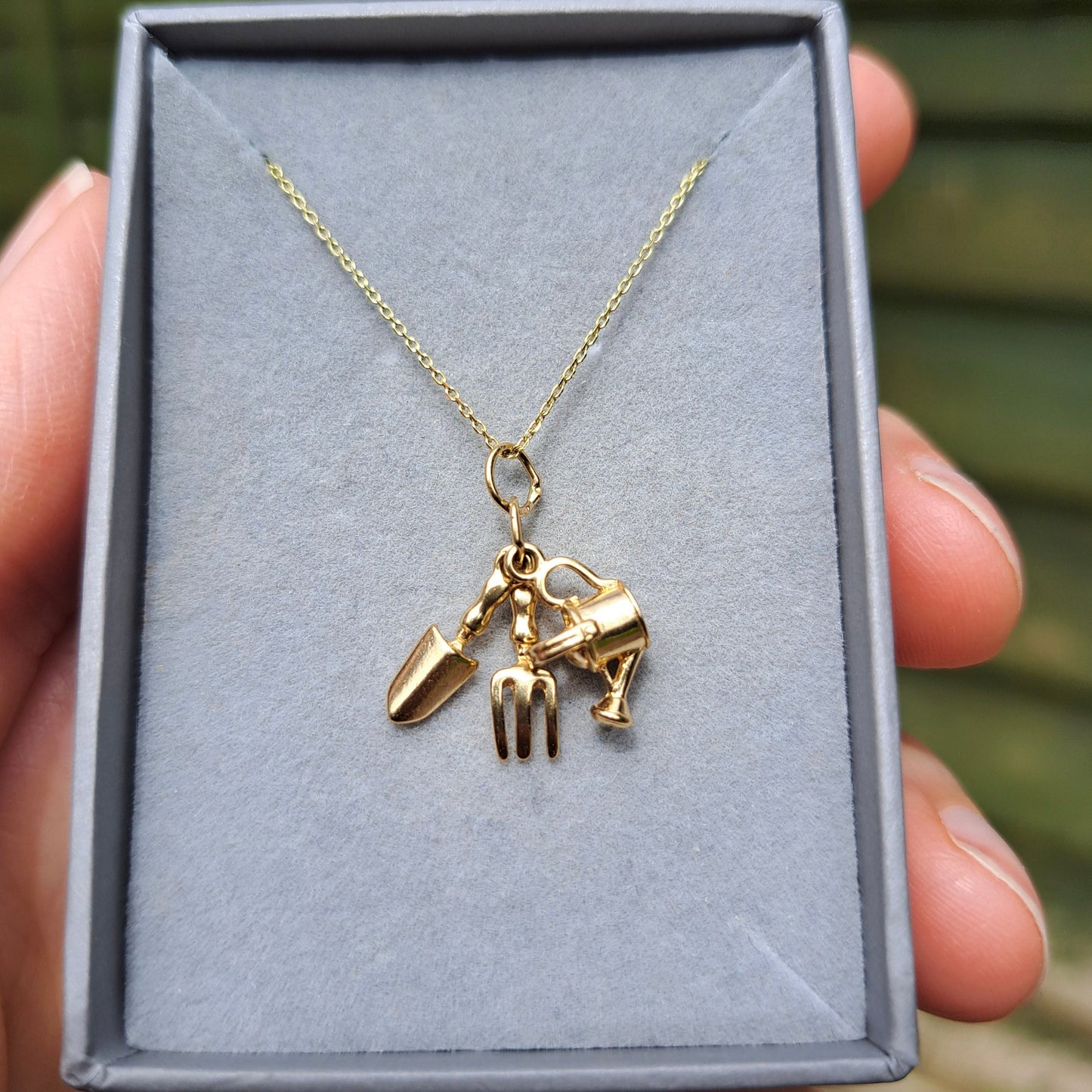 Solid 9ct Gold Gardening Tools Charm - Watering Can, Trowel, Fork