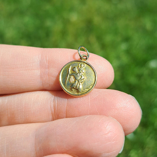Vintage 9ct Gold Round St Christopher Charm / Pendant, 1958