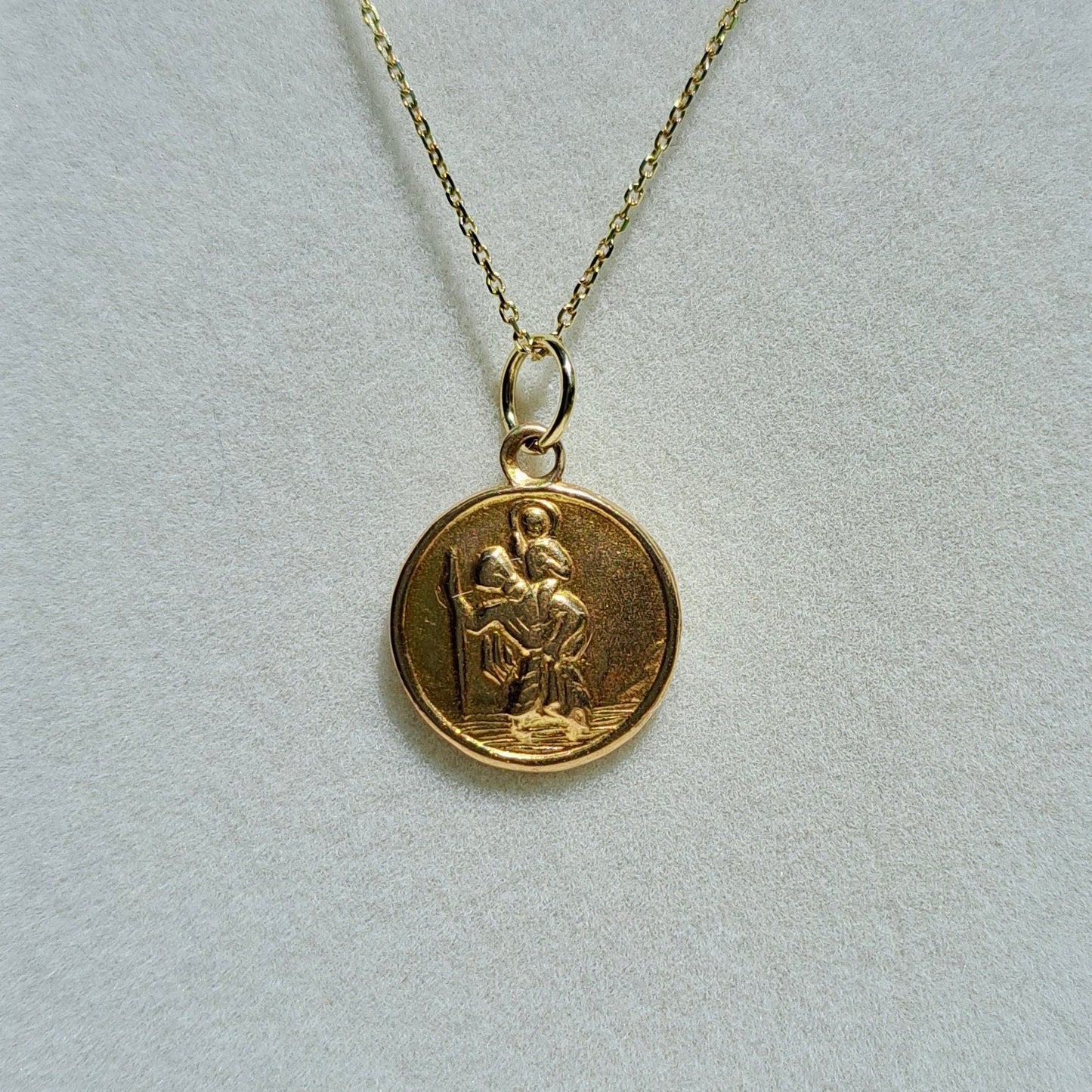 Vintage 9ct Gold Round St Christopher Charm / Pendant, 1958