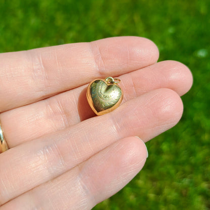 Vintage 9ct Gold Patterned Heart Charm, 1956