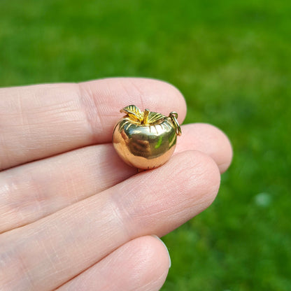 Vintage 9ct Gold Opening Apple Charm with Adam and Eve Inside, 1959