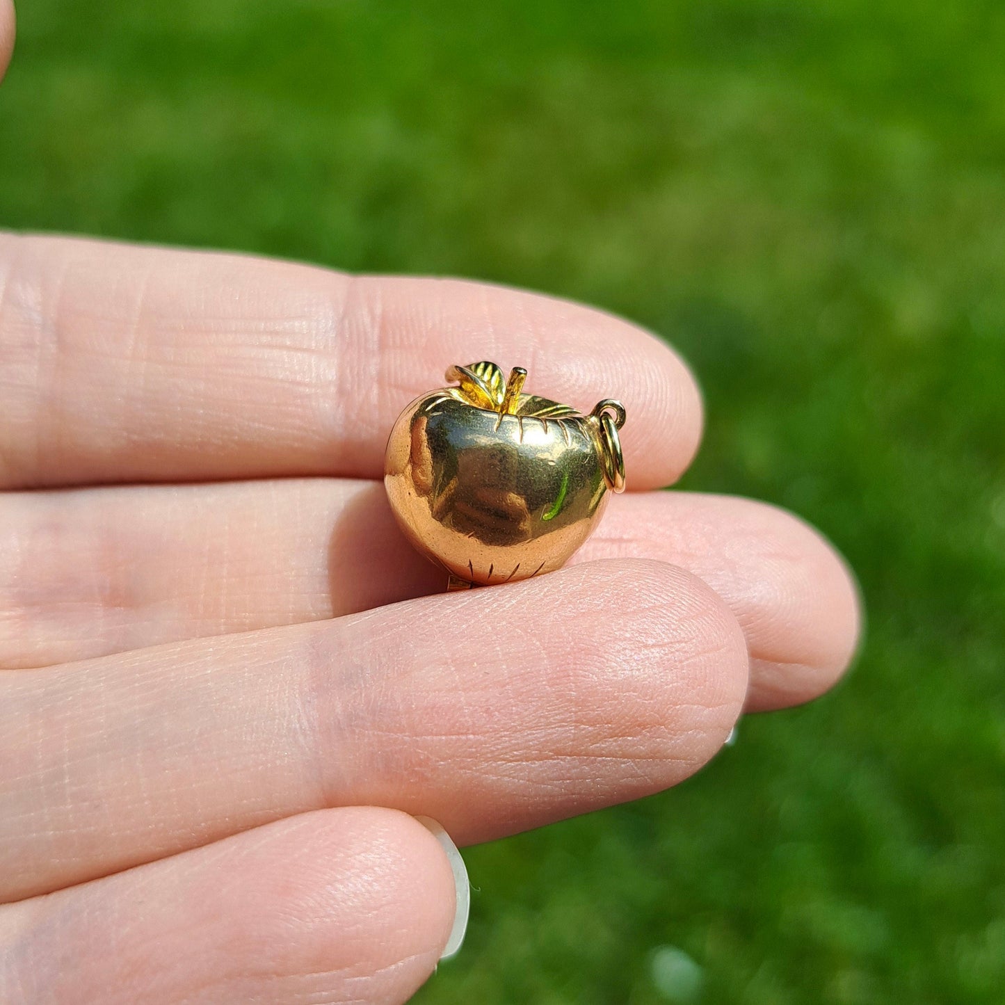 Vintage 9ct Gold Opening Apple Charm with Adam and Eve Inside, 1959