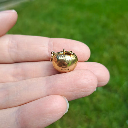Vintage 9ct Gold Opening Apple Charm with Adam and Eve Inside, 1959