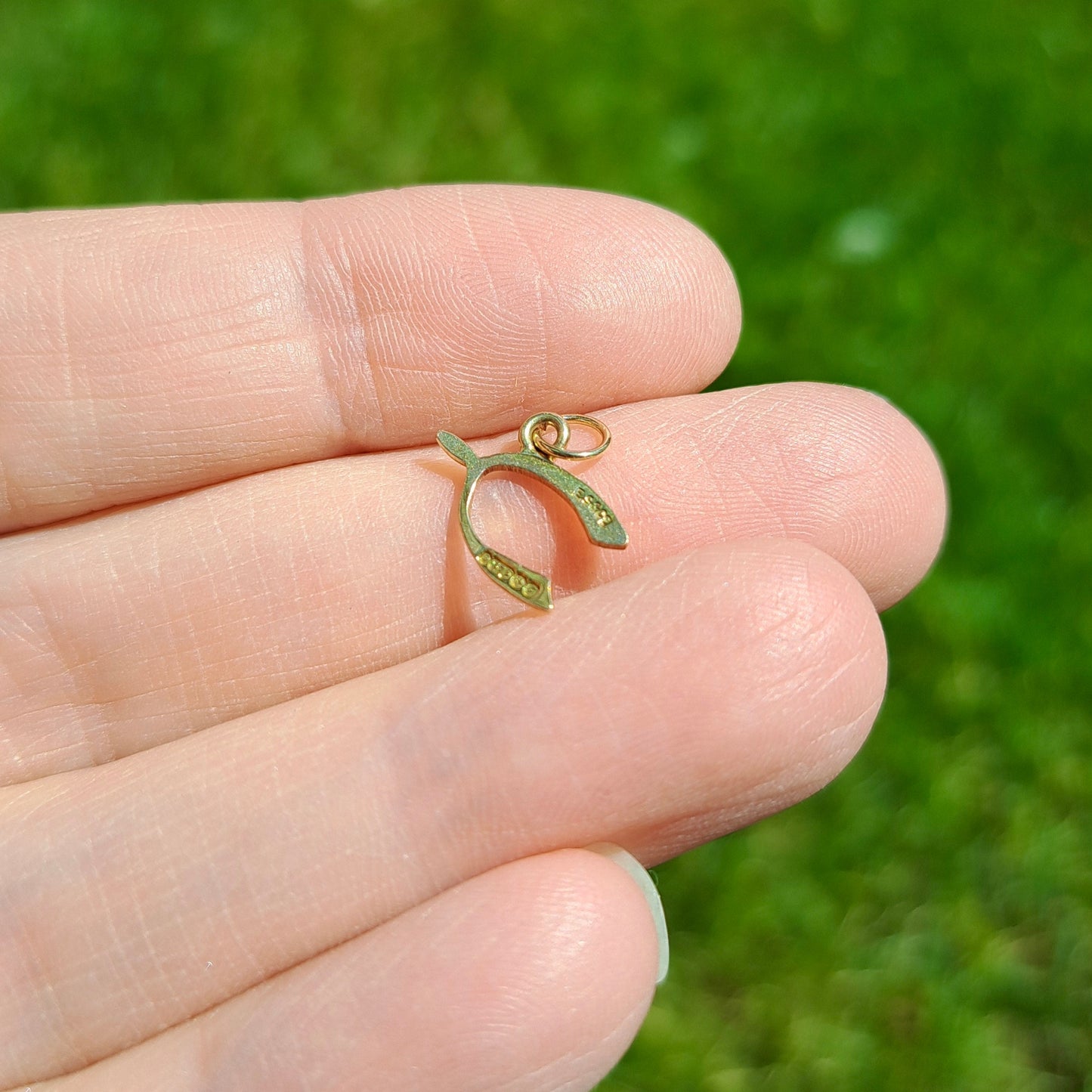 Small Vintage 9ct Gold Lucky Wishbone Charm / Pendant, 1956
