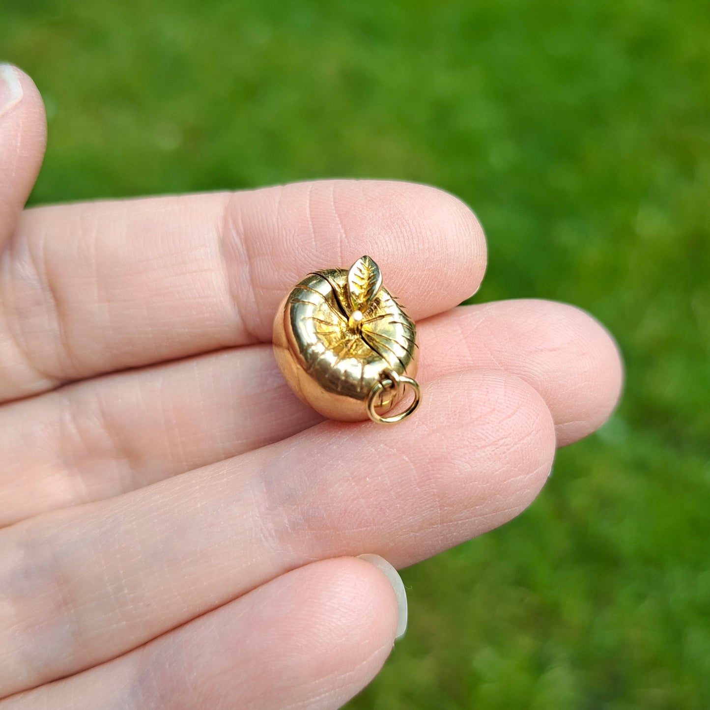 Vintage 9ct Gold Opening Apple Charm with Adam and Eve Inside, 1959
